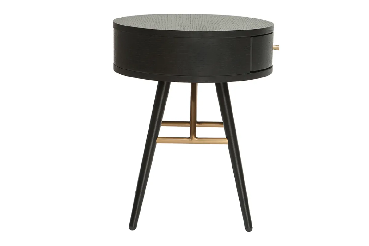 Miliboo Runder Vintage-Nachttisch aus Holz, schwarzem Metall und goldfarbenen Details KORAL* Nachttische