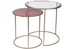 Miliboo Satztische aus roséfarbenem Glas und goldfarbenem Metall (2er-Set) JANE* Beistelltische