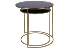 Miliboo Satztische aus schwarz getöntem Glas und goldfarbenem Metall (2er-Set) JANE* Beistelltische