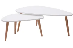 Miliboo Satztische Beistelltische skandinavisch Weiß und helles Holz 2er-Set ARTIK* Couchtische|Beistelltische