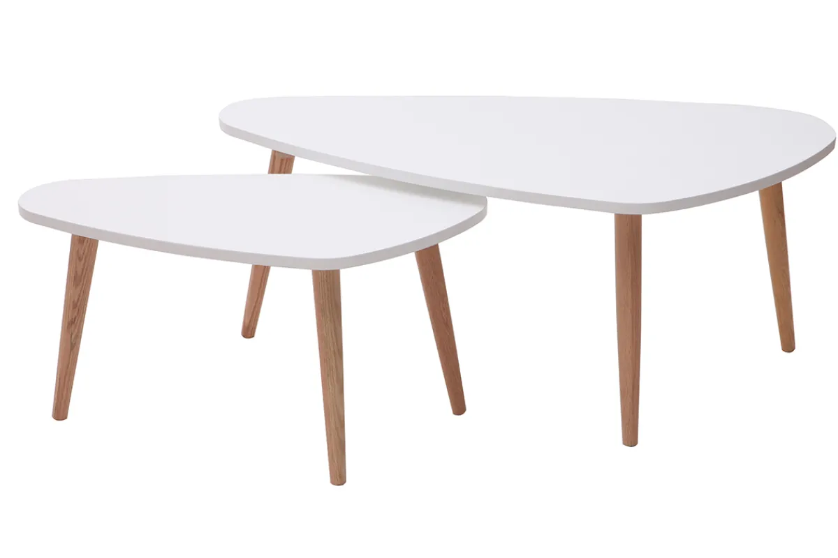 Miliboo Satztische Beistelltische skandinavisch Weiß und helles Holz 2er-Set ARTIK* Couchtische|Beistelltische