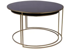 Miliboo Satztische mit goldfarbenem Fuß und schwarz getönter Glasplatte (2er-Set) ROXO* Couchtische