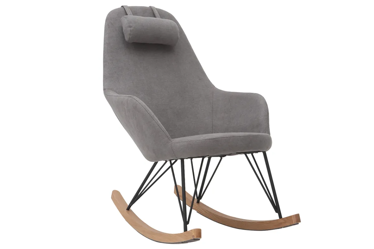 Miliboo Schaukelstuhl aus Stoff Samt Grau Beine Metall und Holz JHENE* Design-sessel|Schaukelstühle