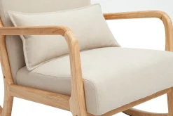 Miliboo Schaukelstuhl skandinavisch aus hellem Holz und beigem Stoff mit Samteffekt DERRY* Design-sessel|Schaukelstühle