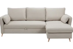 Miliboo Schlaf-Ecksofa mit Stauraum 3/4-Sitzer beiger Stoff und helles Holz DRISS* Schlafsofas|Ecksofas