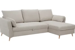 Miliboo Schlaf-Ecksofa mit Stauraum 3/4-Sitzer beiger Stoff und helles Holz DRISS* Schlafsofas|Ecksofas