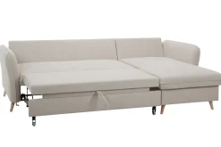 Miliboo Schlaf-Ecksofa mit Stauraum 3/4-Sitzer beiger Stoff und helles Holz DRISS* Schlafsofas|Ecksofas