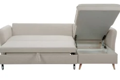 Miliboo Schlaf-Ecksofa mit Stauraum 3/4-Sitzer beiger Stoff und helles Holz DRISS* Schlafsofas|Ecksofas