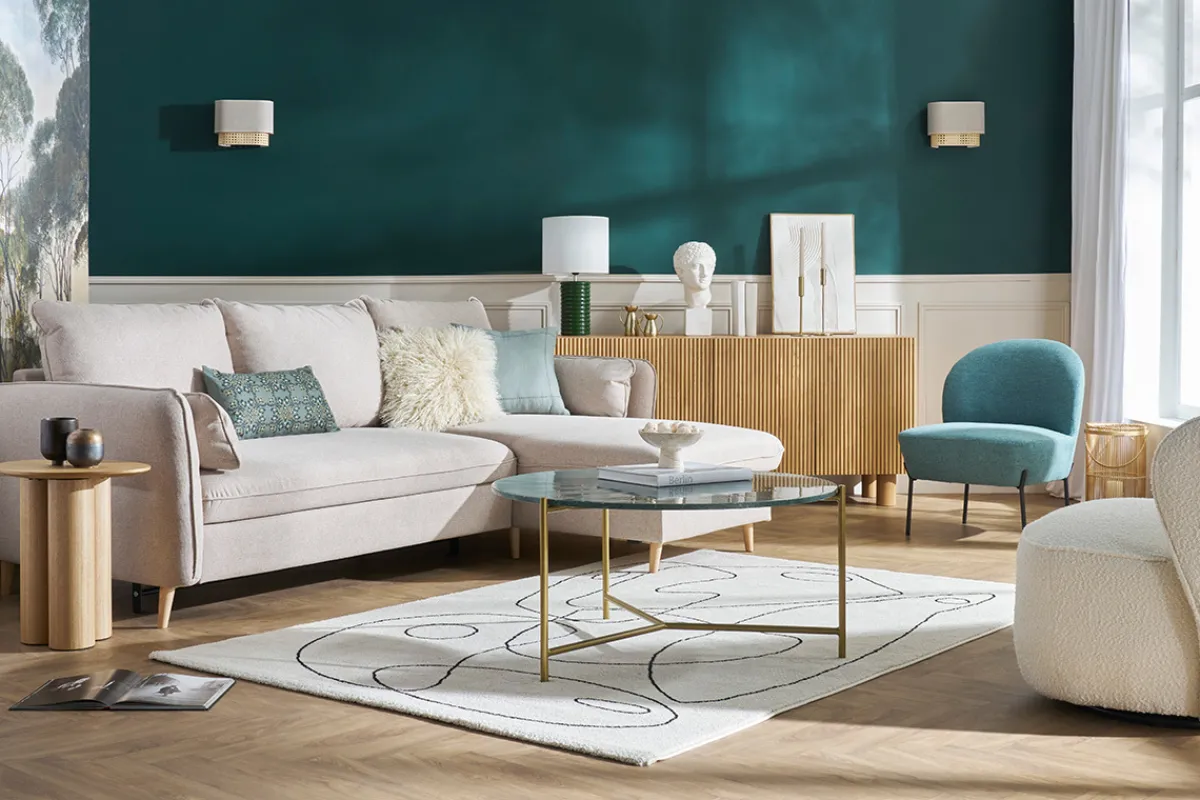 Miliboo Schlaf-Ecksofa mit Stauraum 3/4-Sitzer beiger Stoff und helles Holz DRISS* Schlafsofas|Ecksofas