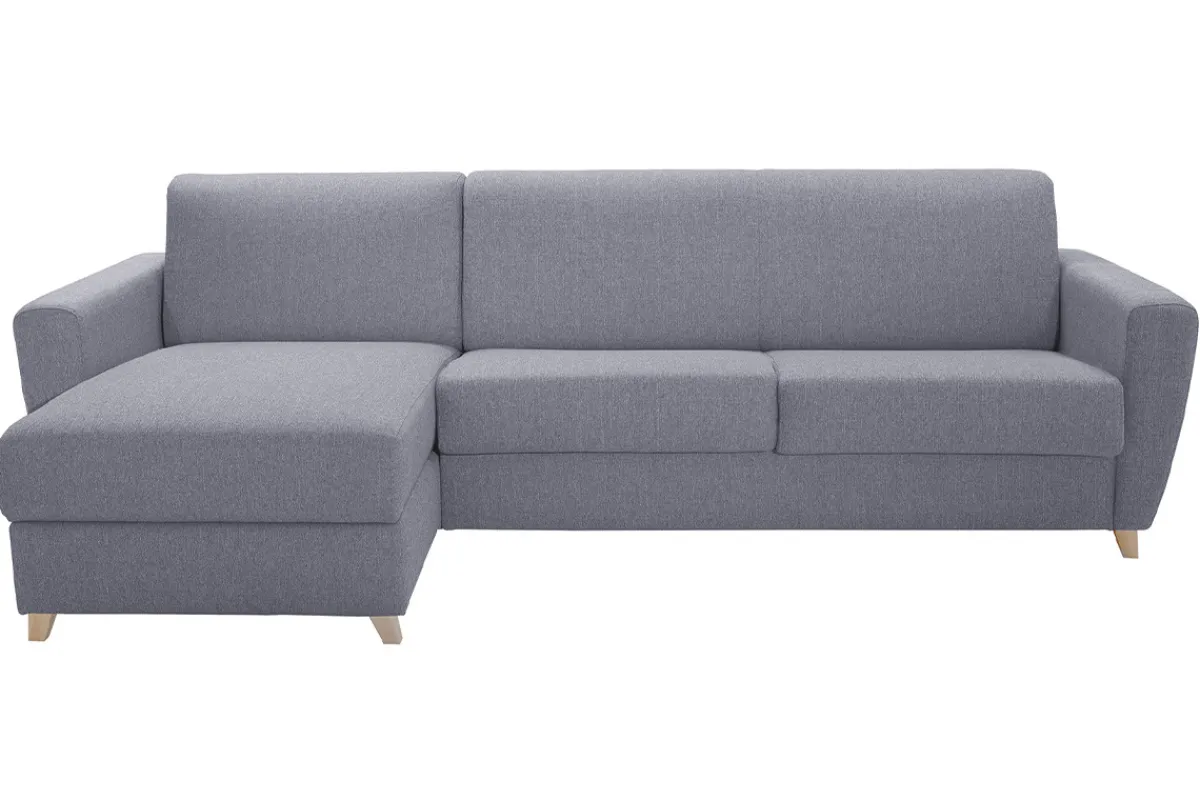 Miliboo Schlaf-Ecksofa mit Stauraum 4-Sitzer grauer Stoff und helles Holz anpassbar GRAHAM* Schlafsofas|Ecksofas
