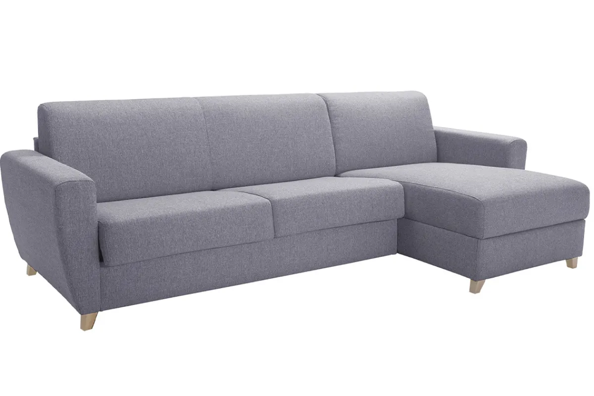 Miliboo Schlaf-Ecksofa mit Stauraum 4-Sitzer grauer Stoff und helles Holz anpassbar GRAHAM* Schlafsofas|Ecksofas