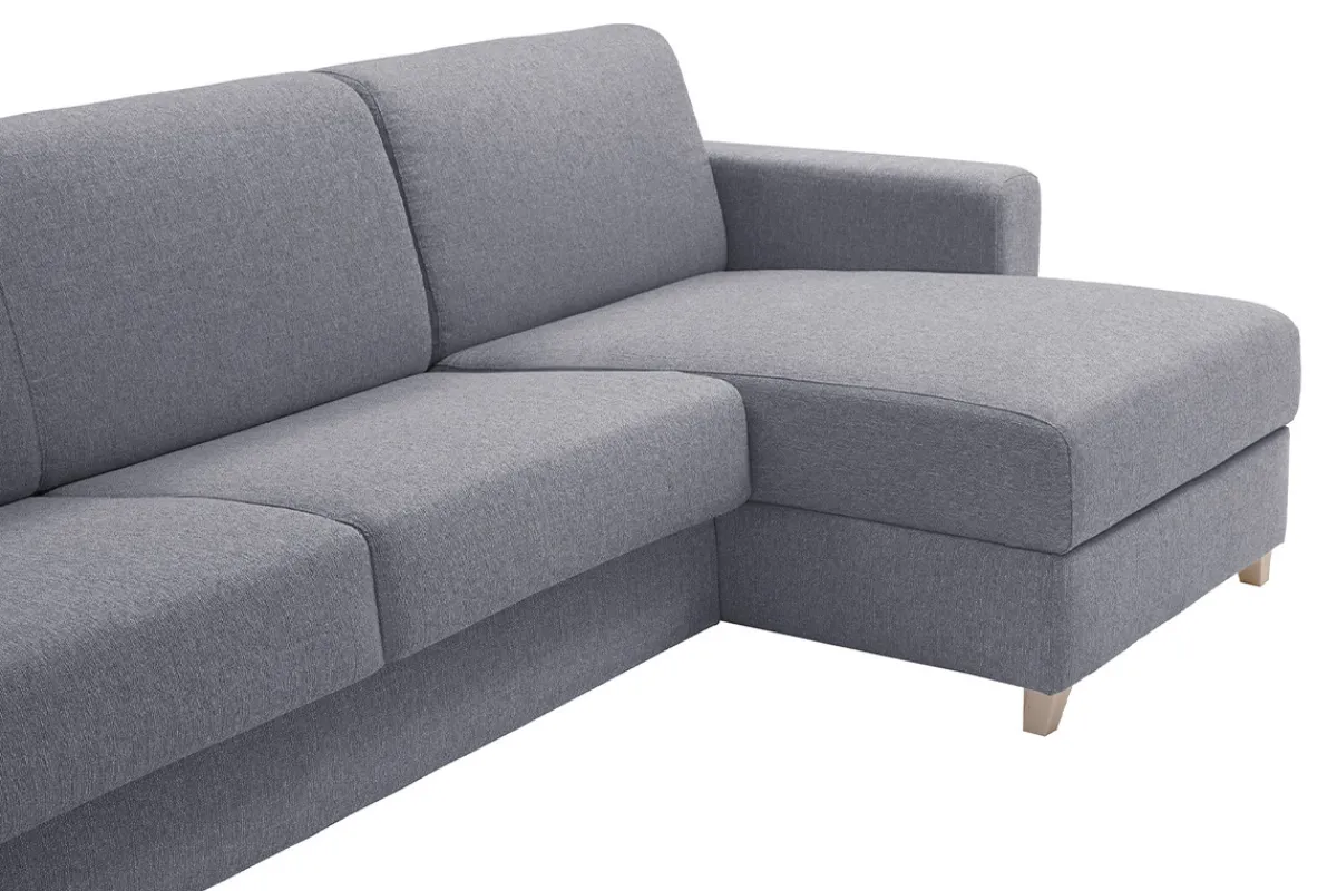 Miliboo Schlaf-Ecksofa mit Stauraum 4-Sitzer grauer Stoff und helles Holz anpassbar GRAHAM* Schlafsofas|Ecksofas
