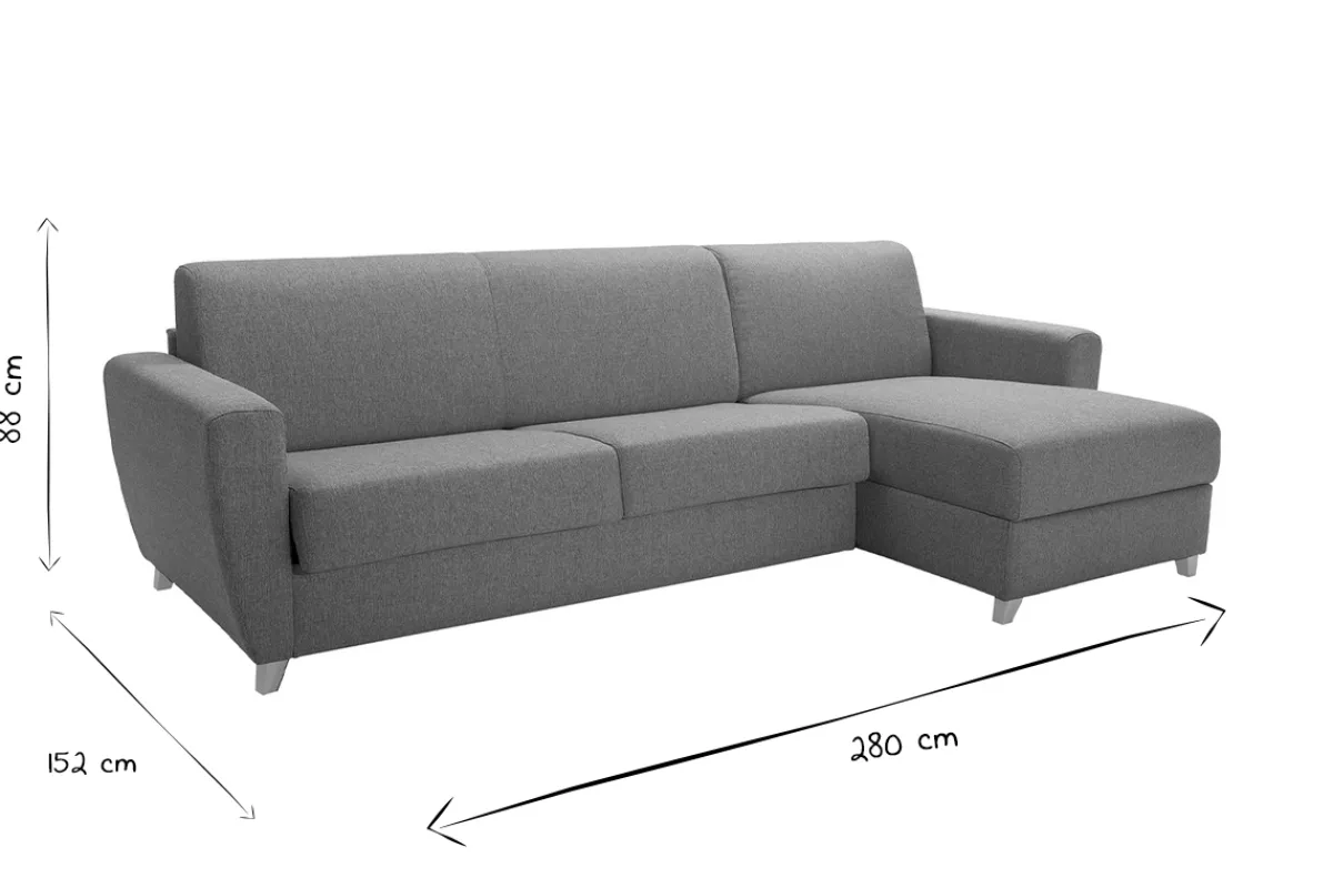 Miliboo Schlaf-Ecksofa mit Stauraum 4-Sitzer grauer Stoff und helles Holz anpassbar GRAHAM* Schlafsofas|Ecksofas