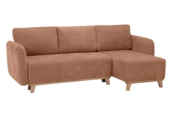 Miliboo Schlaf-Ecksofa modulierbar terracottafarbener Stoff mit Velours-Effekt und helles Holz 3-4 Sitzer ROMANE* Ecksofas