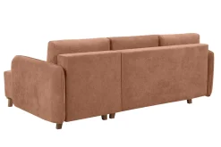 Miliboo Schlaf-Ecksofa modulierbar terracottafarbener Stoff mit Velours-Effekt und helles Holz 3-4 Sitzer ROMANE* Ecksofas