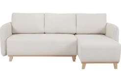 Miliboo Schlaf-Ecksofa modulierbar beiger Stoff mit Velours-Effekt und helles Holz 3-4 Sitzer ROMANE* Schlafsofas|Ecksofas