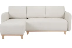 Miliboo Schlaf-Ecksofa modulierbar beiger Stoff mit Velours-Effekt und helles Holz 3-4 Sitzer ROMANE* Schlafsofas|Ecksofas