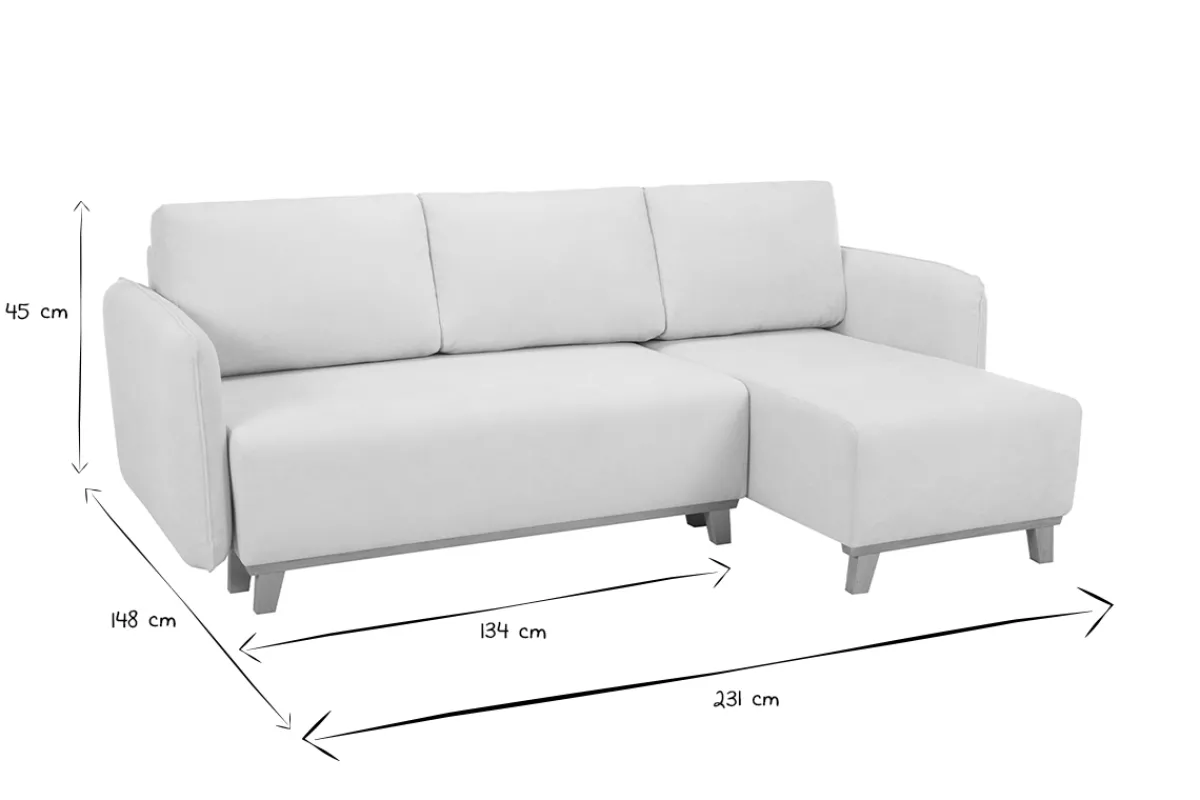 Miliboo Schlaf-Ecksofa modulierbar beiger Stoff mit Velours-Effekt und helles Holz 3-4 Sitzer ROMANE* Schlafsofas|Ecksofas