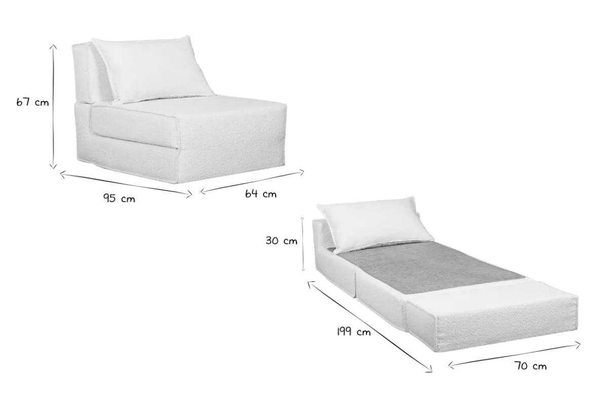 Miliboo Schlafsessel aus weißem Stoff mit Bouclé-Wolleffekt 1-Sitzer VICTOR*Kinder Schlafsessel|Kinderbetten