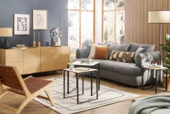 Miliboo Schlafsofa 3-4 Sitzer in grauem Stoff mit Samteffekt und abziehbarem Bezug SACHA* Schlafsofas