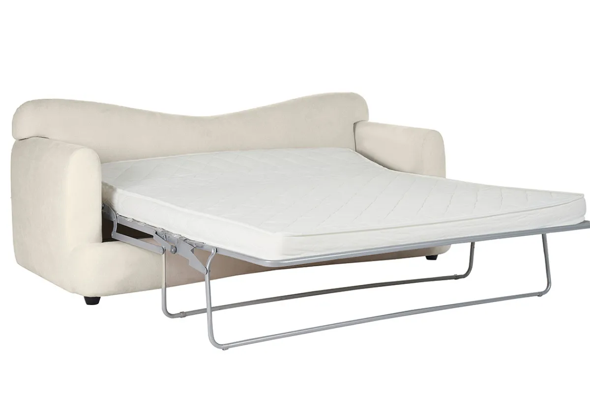 Miliboo Schlafsofa 3-4 Sitzer in hellbeigem Stoff mit Samteffekt und abziehbarem Bezug SACHA* Schlafsofas