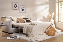 Miliboo Schlafsofa 3-4 Sitzer in hellbeigem Stoff mit Samteffekt und abziehbarem Bezug SACHA* Schlafsofas
