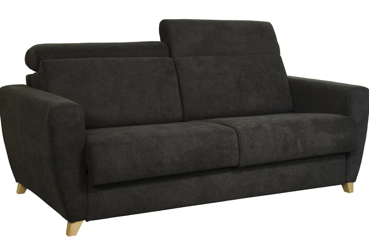 Miliboo Schlafsofa Matratze verstellbare Kopfstücke anthrazitgrauer Samt 140x190 cm GOYA* Schlafsofas