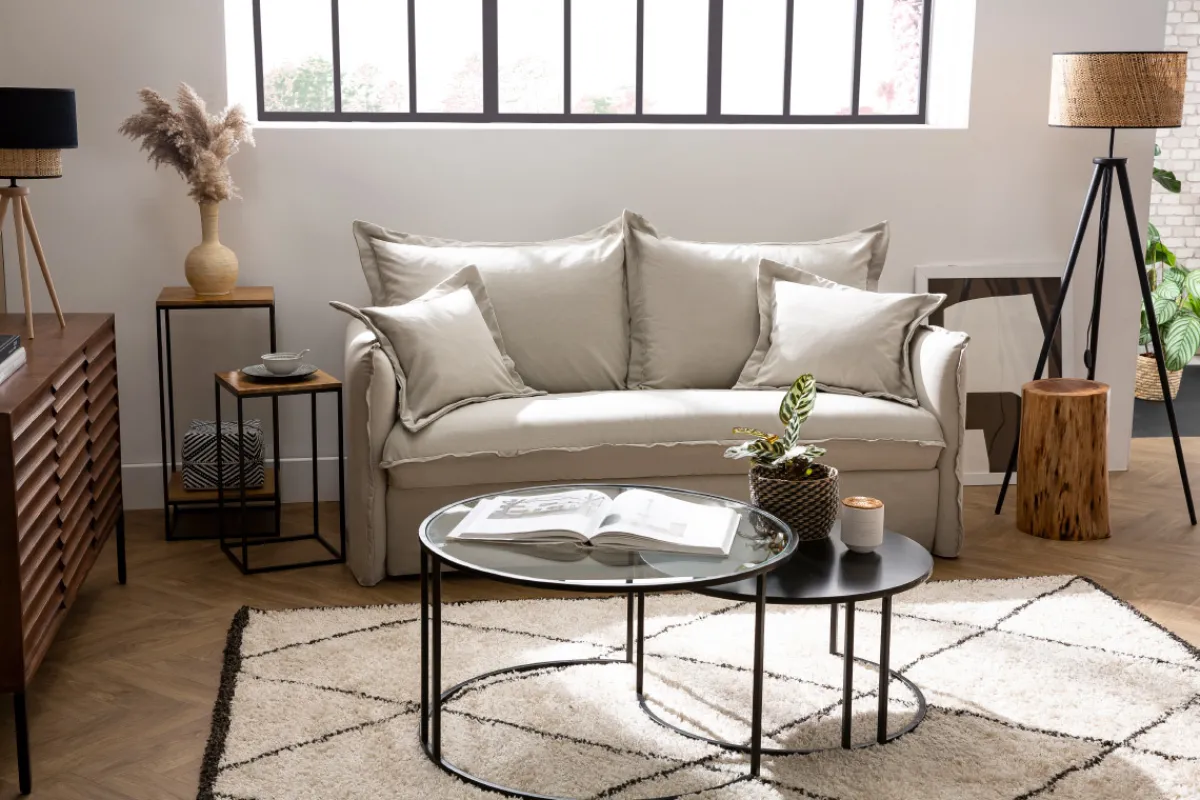 Miliboo Schlafsofa mit abnehmbarem Bezug aus beiger Baumwolle ALDO* Schlafsofas