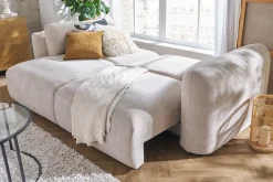 Miliboo Schlafsofa mit Bettkasten aus beigem Chenille-Veloursstoff 4-Sitzer CRUSH* Schlafsofas