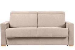 Miliboo Schlafsofa mit verstellbaren Kopfstützen für 3 Personen in beige-samtigem Effektgewebe mit einer Matratze von 18 cm NORO* Schlafsofas