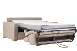 Miliboo Schlafsofa mit verstellbaren Kopfstützen für 3 Personen in beige-samtigem Effektgewebe mit einer Matratze von 18 cm NORO* Schlafsofas