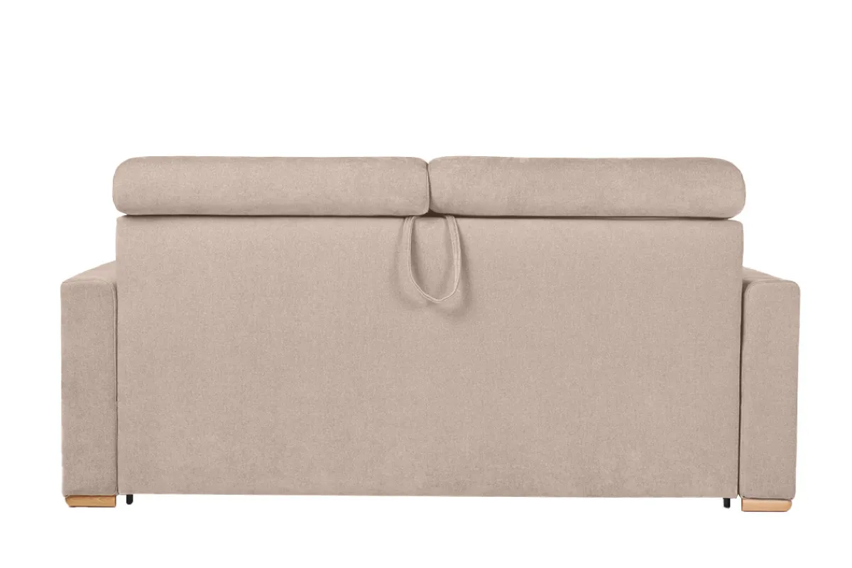 Miliboo Schlafsofa mit verstellbaren Kopfstützen für 3 Personen in beige-samtigem Effektgewebe mit einer Matratze von 18 cm NORO* Schlafsofas