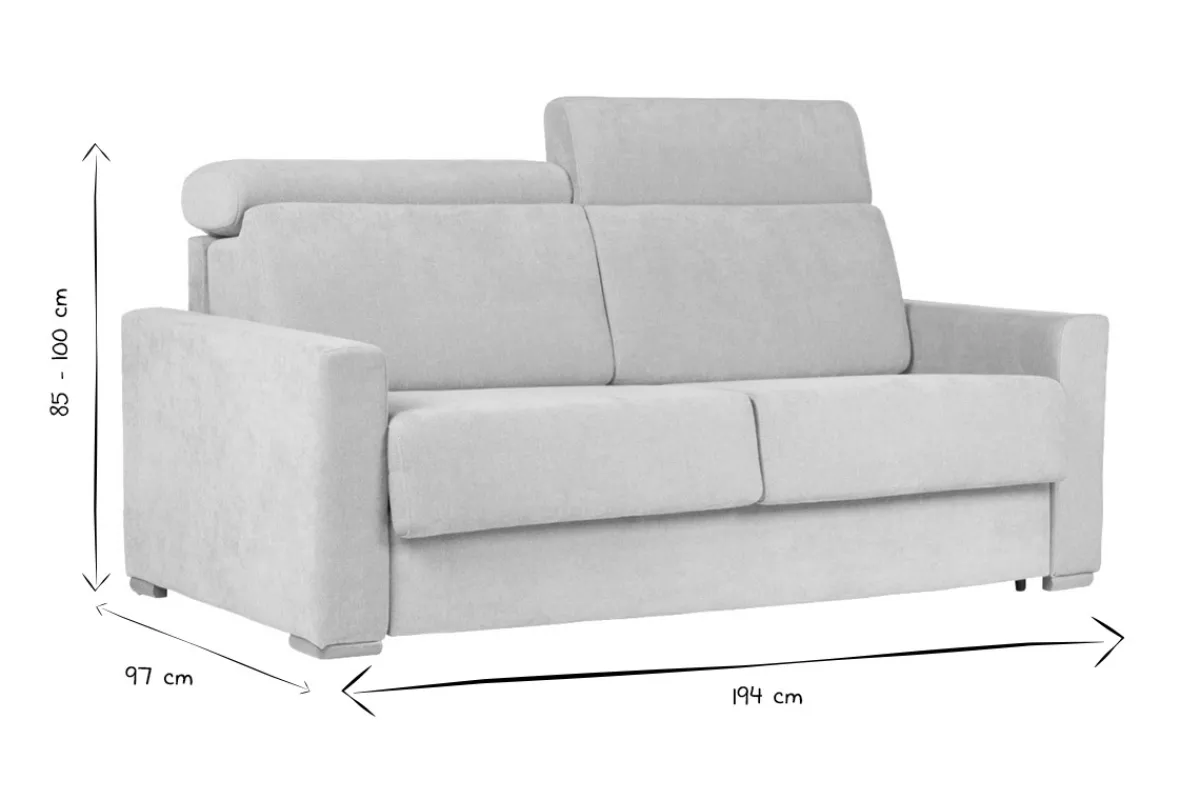 Miliboo Schlafsofa mit verstellbaren Kopfstützen für 3 Personen in beige-samtigem Effektgewebe mit einer Matratze von 18 cm NORO* Schlafsofas