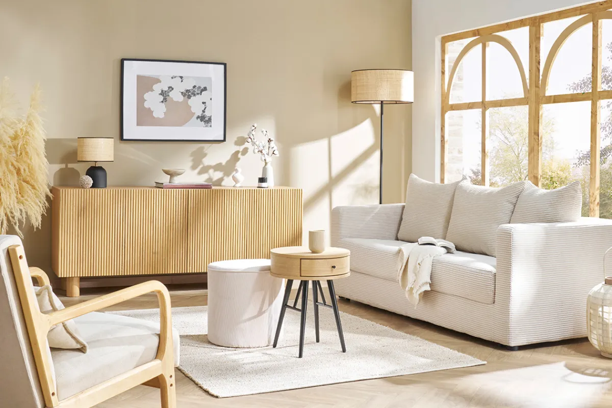 Miliboo Schlafsofa 3-Sitzer mit beigem Cordstoff mit Matratze 13cm BACIO* Design-sofas|Schlafsofas