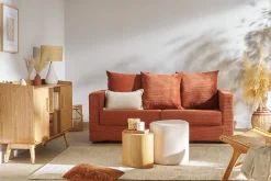 Miliboo Schlafsofa 3-Sitzer mit Cordstoff in Terracotta mit Matratze 13cm BACIO* Schlafsofas