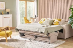 Miliboo Schlafsofa 3-Sitzer mit Stoffbezug in Samtoptik Beige Matratze 13cm LETTO* Schlafsofas