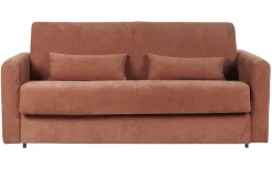 Miliboo Schlafsofa 3-Sitzer mit Stoffbezug in Samtoptik Terracotta Matratze 13cm LETTO* Schlafsofas