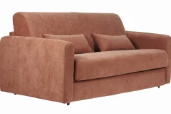 Miliboo Schlafsofa 3-Sitzer mit Stoffbezug in Samtoptik Terracotta Matratze 13cm LETTO* Schlafsofas