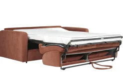 Miliboo Schlafsofa 3-Sitzer mit Stoffbezug in Samtoptik Terracotta Matratze 13cm LETTO* Schlafsofas