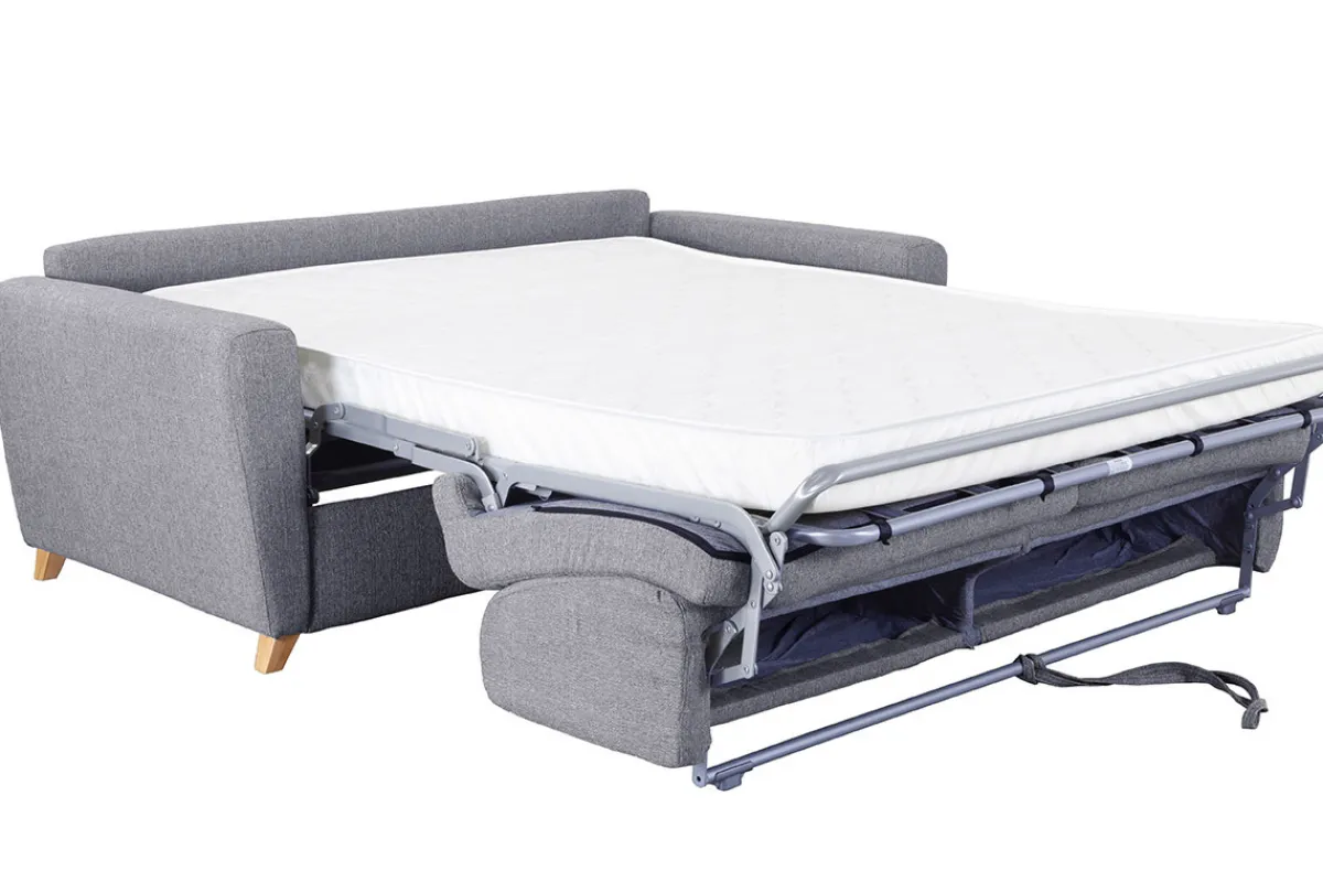 Miliboo Schlafsofa skandinavisch Hellgrau und Holz GRAHAM* Schlafsofas