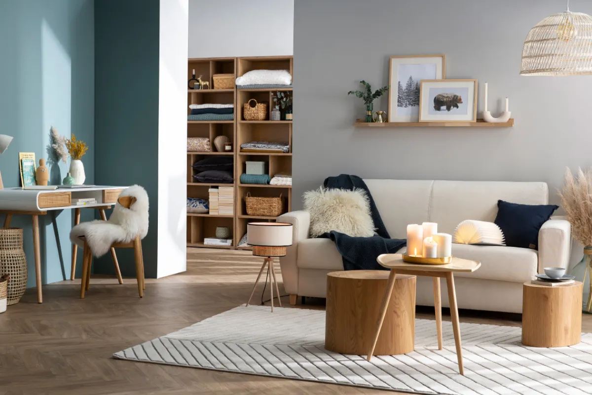 Miliboo Schlafsofa skandinavisch Hellgrau und Holz GRAHAM* Schlafsofas
