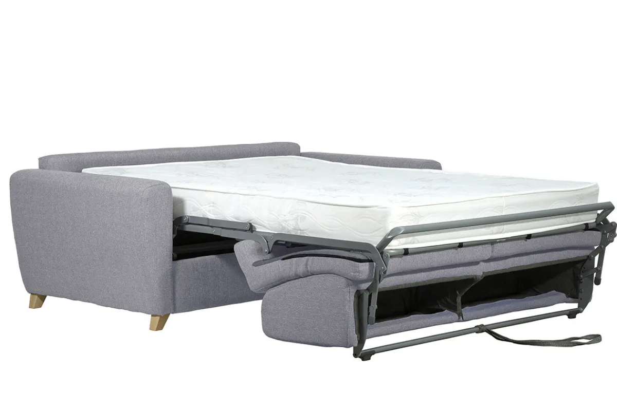 Miliboo Schlafsofa skandinavisch mit Matratze 18 cm hellgrauer Stoffbezug GRAHAM* Schlafsofas