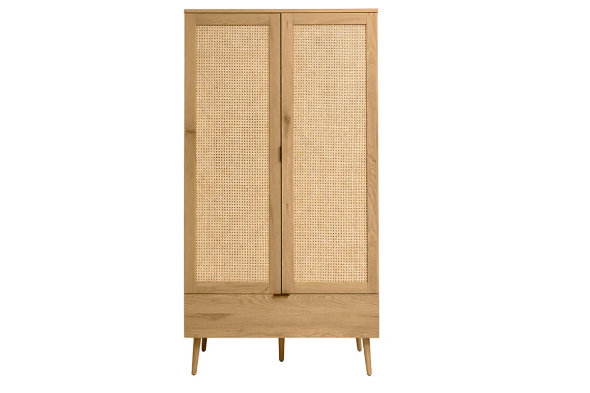 Miliboo Schrank in heller Holzoptik, Rattan und schwarzem Metall H190 cm MANILLE* Schränke