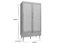 Miliboo Schrank in heller Holzoptik, Rattan und schwarzem Metall H190 cm MANILLE* Schränke