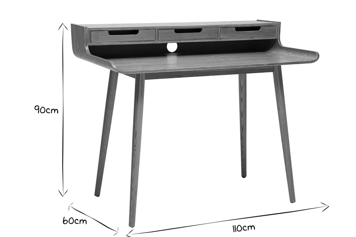 Miliboo Schreibtisch aus Eschenfurnier 3 Schubladen OPUS* Design-schreibtische