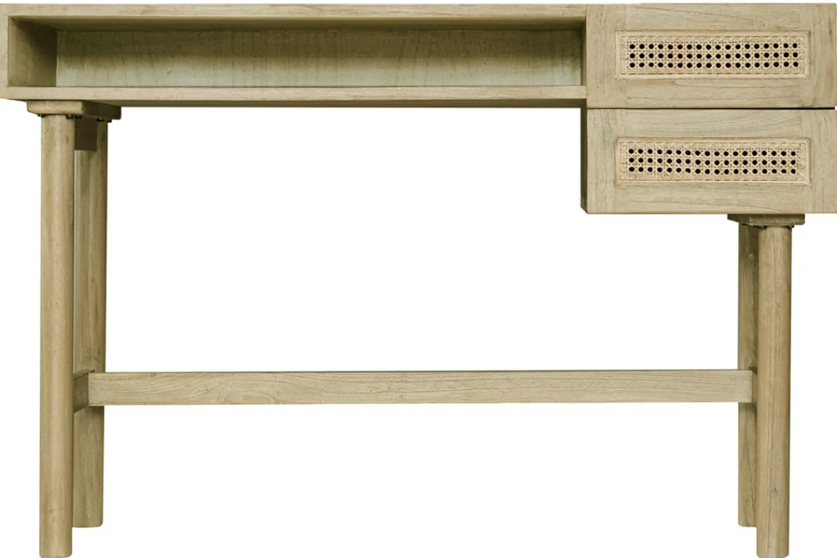 Miliboo Schreibtisch aus hellem Holz mit Fach und Schubladen aus Rattangeflecht L120 cm GALINA.* Design-schreibtische