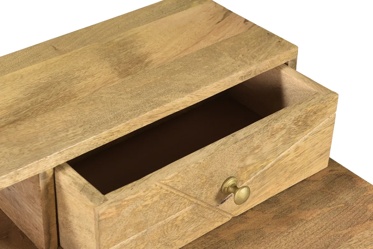 Miliboo Schreibtisch aus massivem, eingraviertem Mangoholz und vergoldetem Metall B115 cm LINIUM* Design-schreibtische