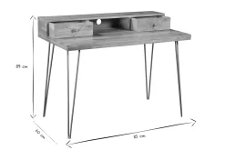 Miliboo Schreibtisch aus massivem, eingraviertem Mangoholz und vergoldetem Metall B115 cm LINIUM* Design-schreibtische
