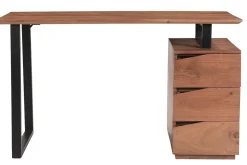 Miliboo Schreibtisch aus massivem Akazienholz und schwarzem Metall mit 3 Schubladen B130 cm HORACE* Design-schreibtische