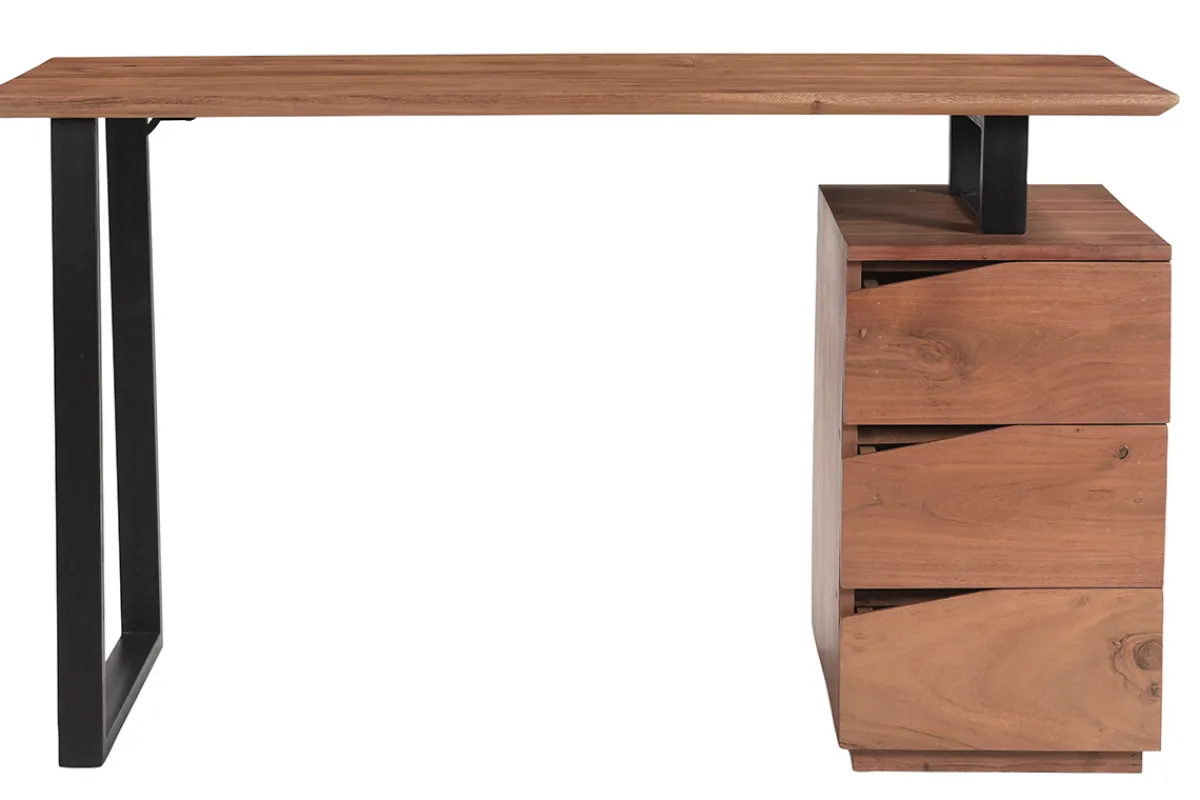 Miliboo Schreibtisch aus massivem Akazienholz und schwarzem Metall mit 3 Schubladen B130 cm HORACE* Design-schreibtische